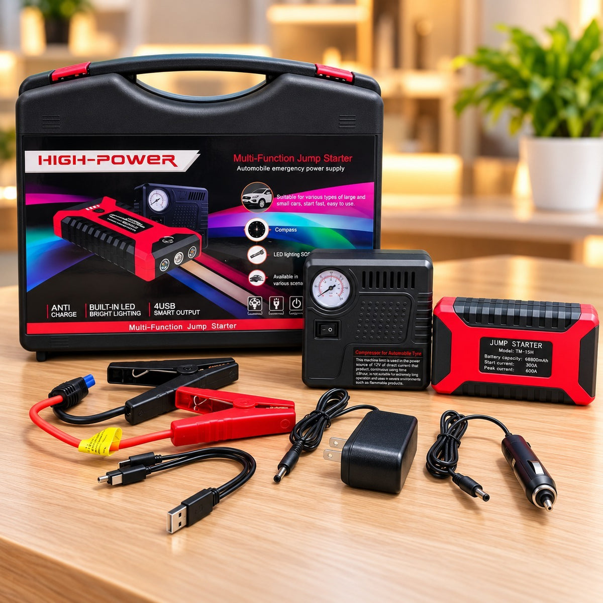 JUMPER DE BATERÍA Y COMPRESOR DE AIRE PARA VEHÍCULOS (5 UND. X CAJA)