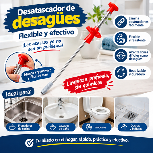 Desatascador de desagües flexible y efectivo
